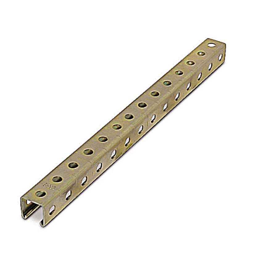 Kindorf B-995-10 B Series Punched Metal Channel, 10 ft L 1-1/2 in W 1-1/2 in D 12 ga THK, Steel, Gold, Domestic